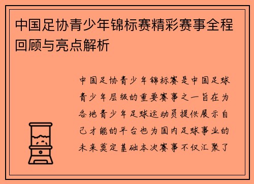 中国足协青少年锦标赛精彩赛事全程回顾与亮点解析